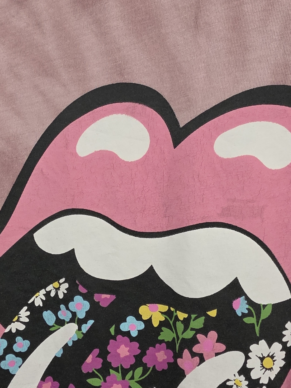 The Rolling Stones Pink Tie-Dye Tee with Floral Tongue Graphic Womens Large - Picture 8 of 9